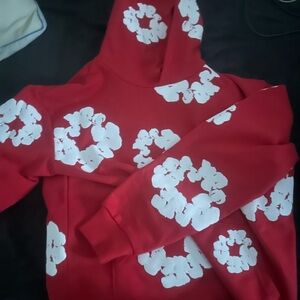 Red Hoodie with White Floral Print